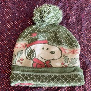Green Snoopy Beanie with Pom Pom.